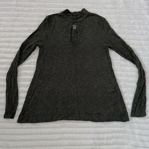 American Eagle Soft & Sexy Slub Long Sleeve Top XS Olive Green Mock Neck Keyhole